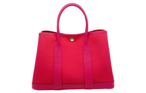 HERMES Garden Party Canvas With Negonda Calfskin Handbag 30 Women's Rose Red