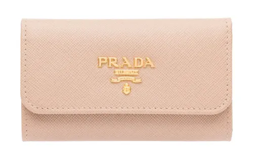 PRADA Saffiano Leather Key Pouch Women's Beige