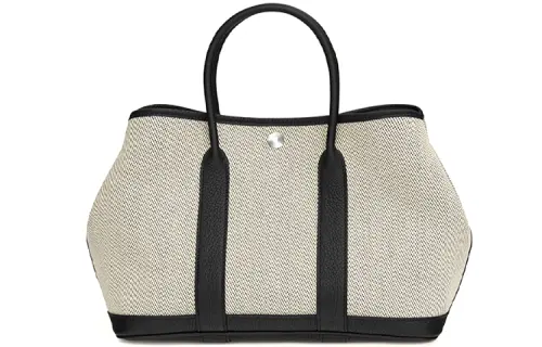HERMES Garden Party Officier Canvas With Negonda Calfskin Handbag 30 Women's Beige/Black