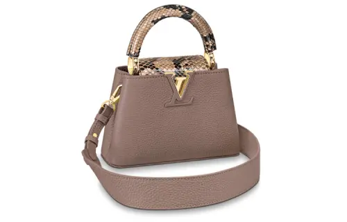 LOUIS VUITTON Capucines Leather With Python Skin One Shoulder Handbag Mini Women's Brown