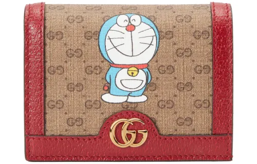 GUCCI Doraemon Collaboration Canvas With Leather Card Holder Unisex Ebony/Red