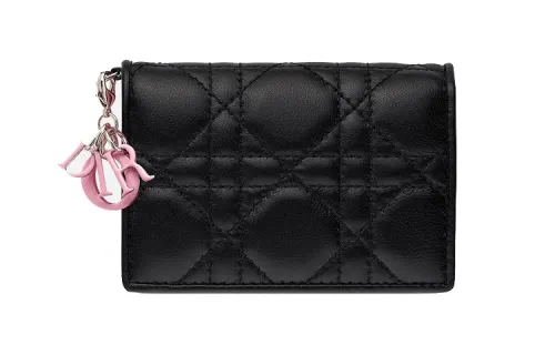 DIOR Lady Dior Sheepskin Card Holder Card Holder Women's Black/Pink