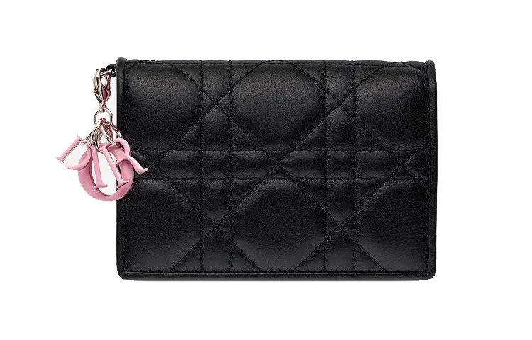 DIOR Lady Dior Sheepskin Card Holder Card Holder Women's Black/Pink