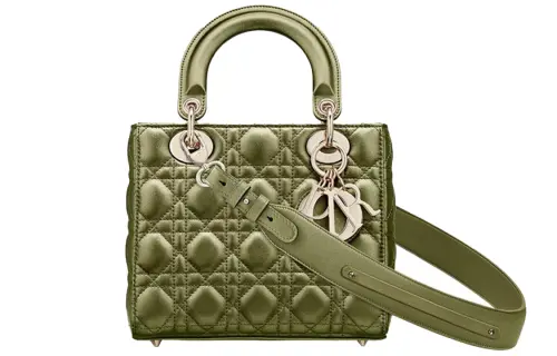 DIOR Lady Dior Calfskin Handbag Women's Metallic Green