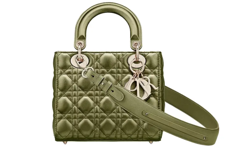 DIOR Lady Dior Calfskin Handbag Women's Metallic Green