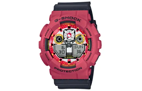 CASIO Men Liquid Crystal/Analog Dual Display Series Red Watch GA-100DA-4AJR