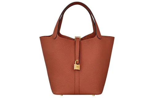HERMES Picotin Lock Clemence Bullock Leather Basket Bag, Bucket Bag, Handbag 22 Women's 36 Brique Brick Red