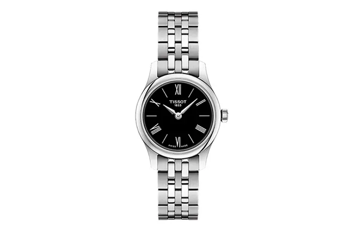 TISSOT Junya Collection Quartz Movement 30m Waterproof Women's Watch 25mm Black Dial Stainless Steel Case