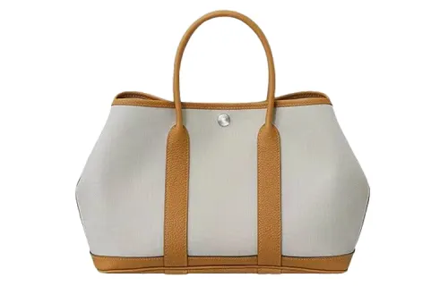 HERMES Garden Party Canvas With Negonda Calfskin Handbag 30 Women's Ecru & Yellow