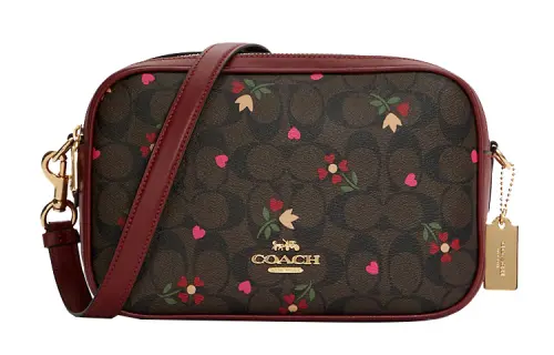 COACH Jes Monogram Canvas With Leather Crossbody Bags Medium Women's Brown Burgundy Multicolor
