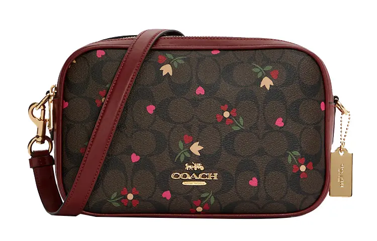 COACH Jes Monogram Canvas With Leather Crossbody Bags Medium Women's Brown Burgundy Multicolor