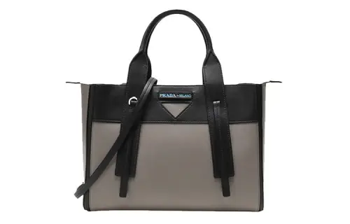 PRADA Leather One Shoulder Handbag Women's Gray Black Multicolor