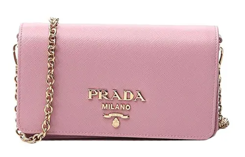 PRADA Brand Logo Cow Leather Crossbody Bag, Shoulder Bag Women's Pink
