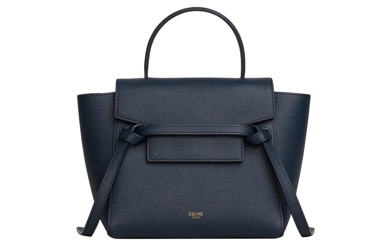 CELINE Belt Grain Cow Leather Handbag One Shoulder Handbag Nano Women's Haze Blue