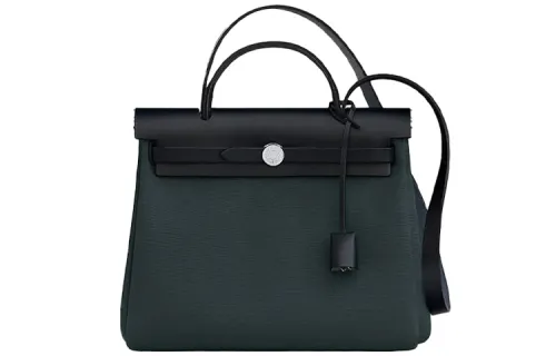 HERMES Herbag Zip Officier Canvas With Hunter Cow Leather Shoulder Bag, Crossbody Bag, Handbag 31 Unisex