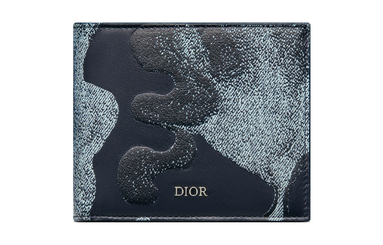DIOR PETER DOIG Collaboration Smooth Calfskin Wallet, Card Holder Men's Blue Black
