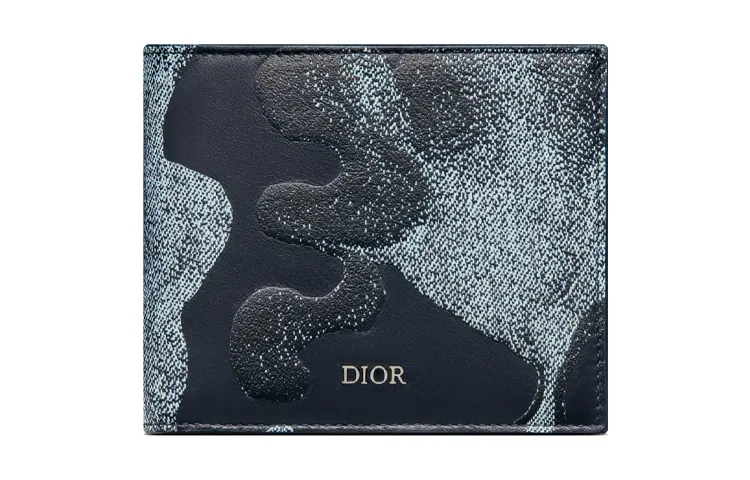 DIOR PETER DOIG Collaboration Smooth Calfskin Wallet, Card Holder Men's Blue Black