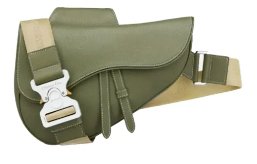 DIOR Saddle Grain Cow Leather With Canvas Crossbody Bag Men's Khaki