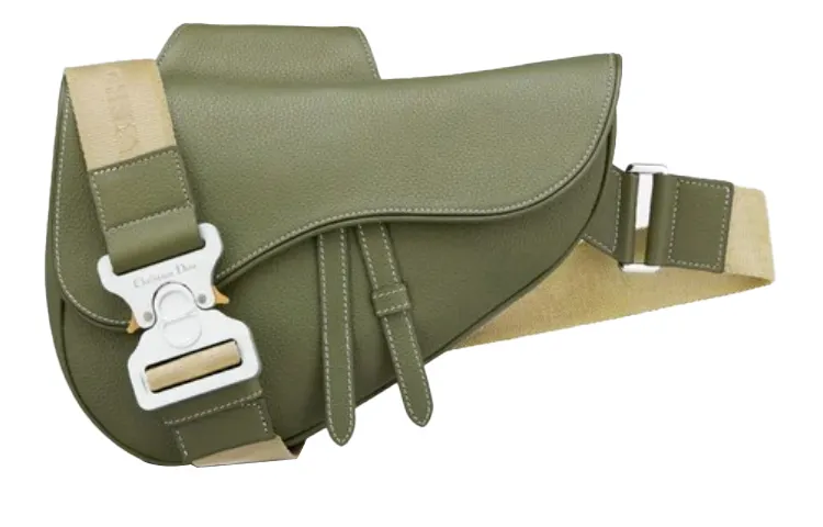 DIOR Saddle Grain Cow Leather With Canvas Crossbody Bag Men's Khaki