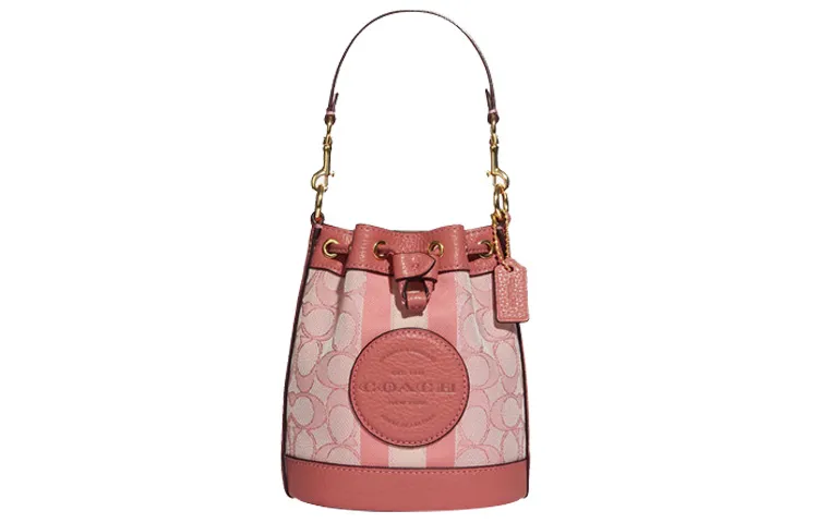 COACH Dempsey Leather Bucket Bag, Shoulder Bag, Crossbody Bag Mini Women's Cherry Blossom Pink & Rose Pink