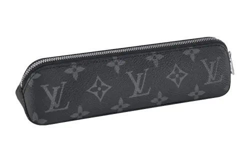 LOUIS VUITTON Canvas Pen Pouch Clutch Unisex Black Gray