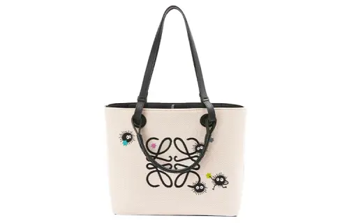 LOEWE Chihiro And Chihiro, Collaboration Fabric With Cow Leather Tote Handbag, Shoulder Bag Small Unisex White/Black