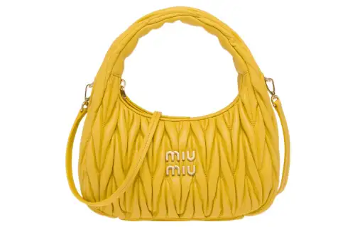 MIU MIU Wander Soft Sheep Leather Hobo Bag, Shoulder Bag Women's Sunlight Yellow
