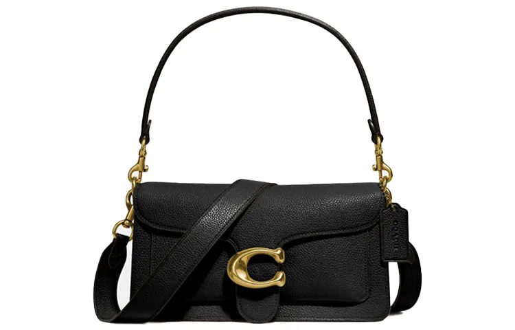 COACH Tabby Polished Pebbled Leather Dionysus Shoulder Bag Women's Black