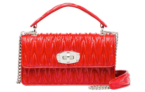 MIU MIU Patent Leather, Cow Leather One Shoulder Handbag Women's Red