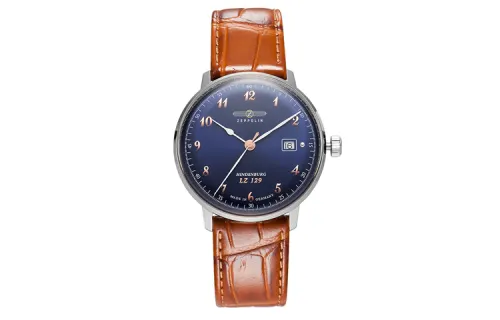ZEPPELIN Quartz classic men's watch, blue dial, case stainless steel, watch strap, quartz mechanism, genuine leather