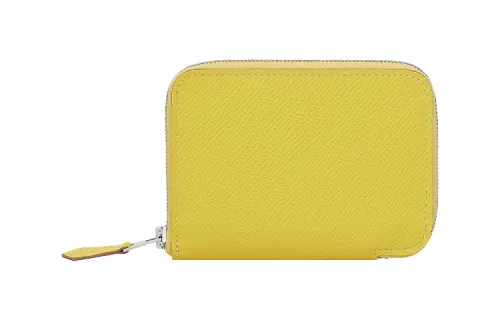 HERMES Cow Leather Wallet Mini Women's Lime