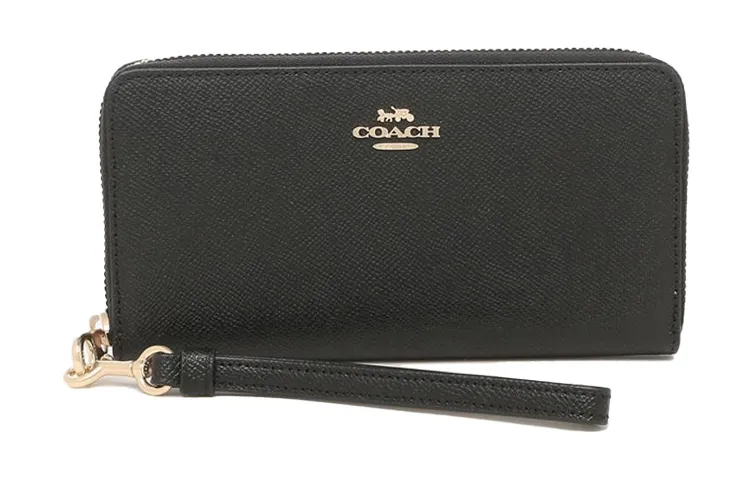 COACH Zip Around Leather Wallets Women's Black Gold