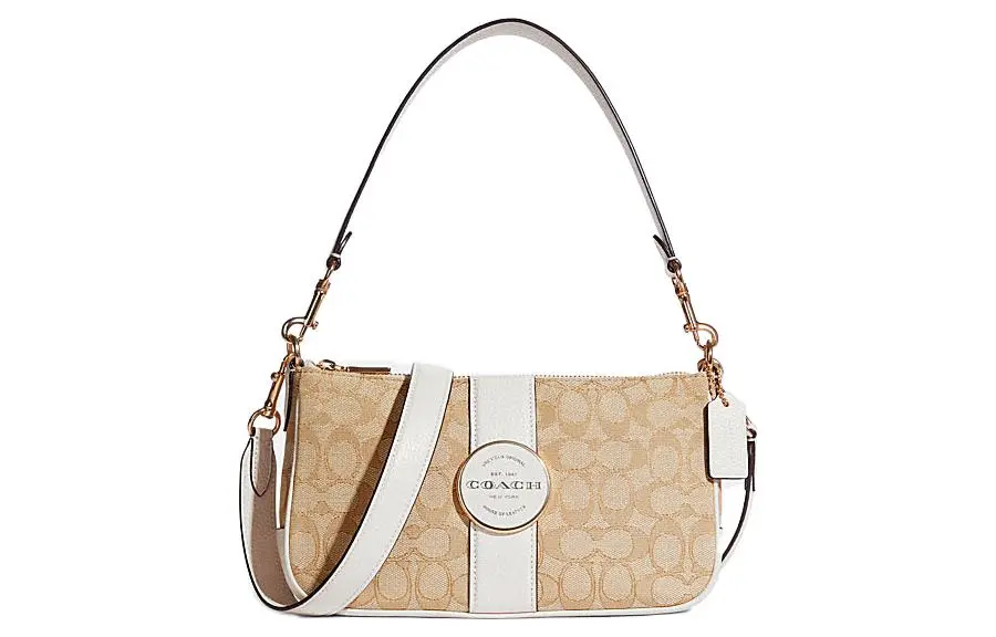 COACH Lonnie Fabric With Leather Shoulder Bag, Handbag, Crossbody Bag, Shoulder Bag Women's Light Khaki