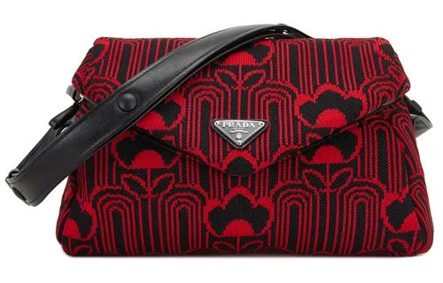 PRADA Textile, Leather Shoulder Bag Women's Red