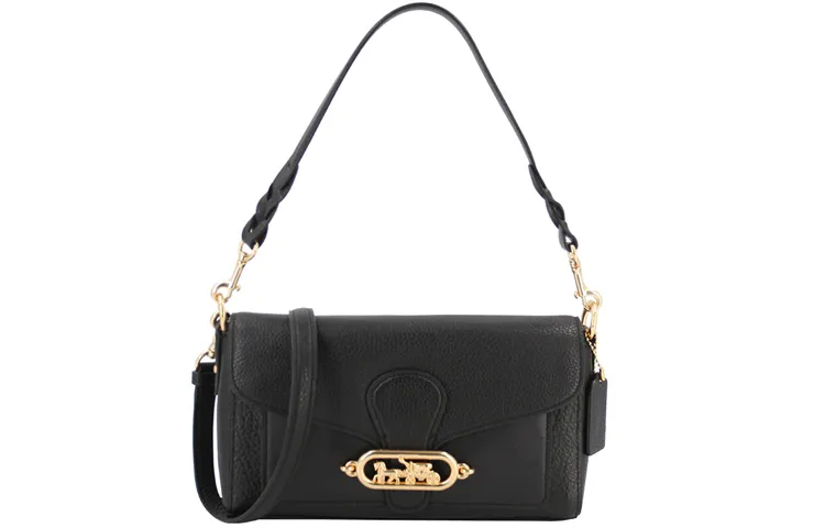 COACH Jade Pebbled Leather Shoulder Bag, Handbag, Shoulder Bag, Crossbody Bag Medium Women's Black