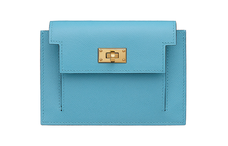 HERMES Hermès Kelly Pocket calfskin gold buckle short wallet women's P3 Bleu du Nord northern blue
