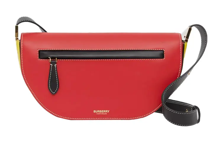 Burberry Tricolor Leather Shoulder Bag, Crescent Bag, Portable Crossbody Bag, Shoulder Bag Women's Bright Red