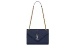 SAINT LAURENT ENVELOPE Leather Envelope Bag, Chain Bag, Shoulder Bag, Crossbody Bag Medium Women's Navy Blue
