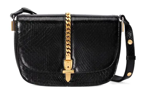 GUCCI Sylvie 1969 Python Skin Crossbody Bag, Shoulder Bag Small Women's Black