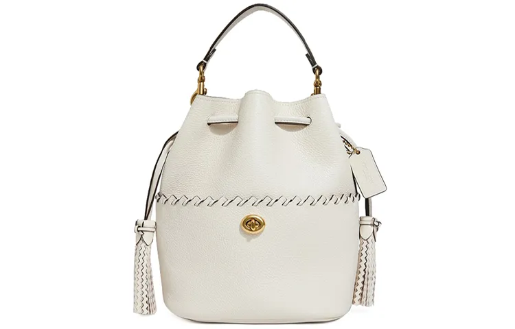 COACH Leather Bucket Bag, Handbag, Shoulder Bag Women's White