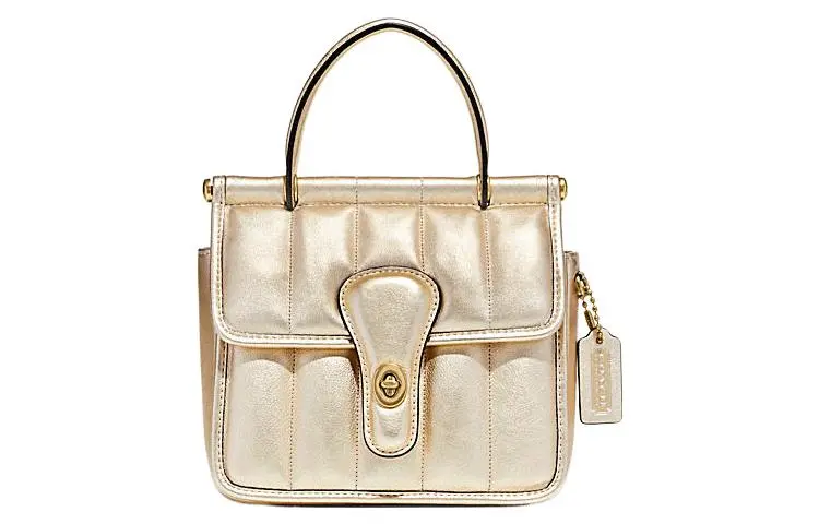 COACH Willis Calfskin Shoulder Bag, Crossbody Bag, Handbag Small Women's Champagne Gold