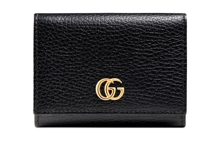 GUCCI Leather Short Foldable Wallet Women's Black