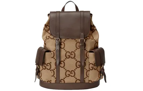GUCCI Canvas With Leather Backpack Unisex Ebony/Camel/Brown