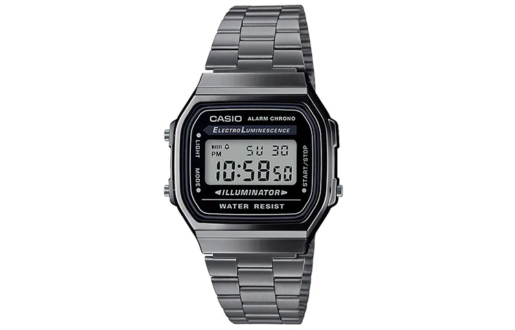 CASIO VINTAGE A168 Small Silver Block Quartz Movement Stainless Steel Strap Watch Men's Watches