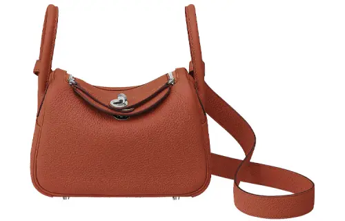 HERMES Lindy Taurillon Clemence Cow Leather Handbag 19 Women's 36 Brique Brick Red