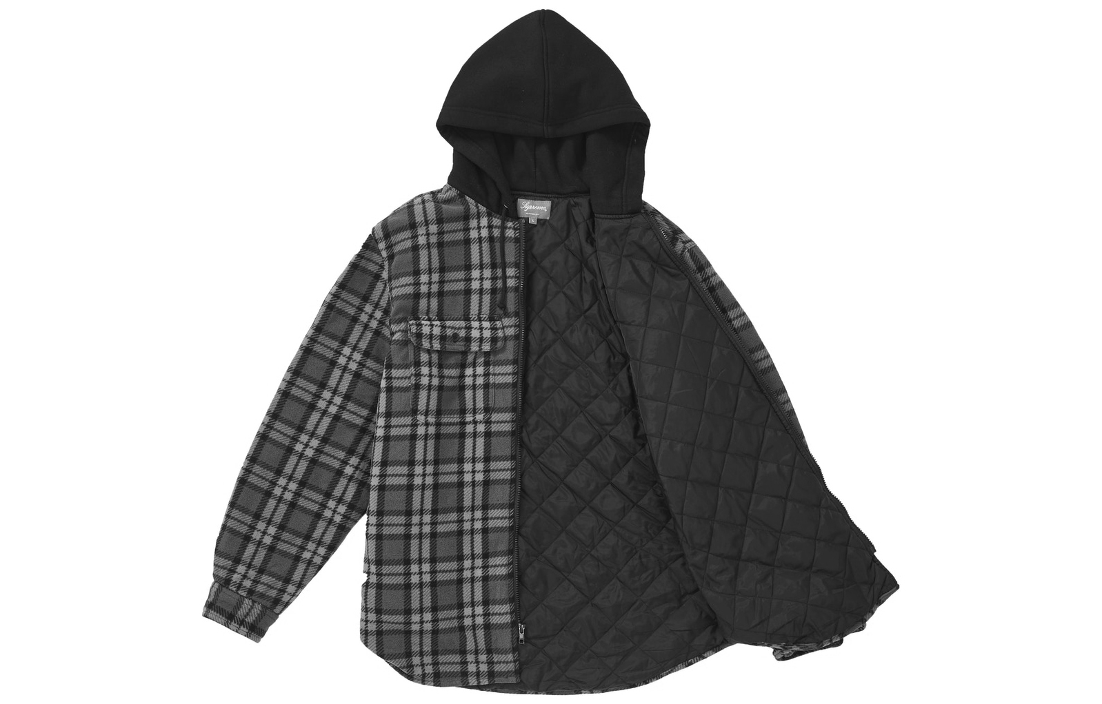 Supreme FW18 Hooded Plaid Work Shirt Black     