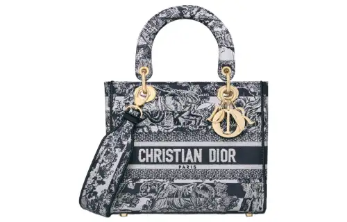 DIOR Lady D Lite Embroidery Handbag, Shoulder Bag, Crossbody Bag, Handbag Medium Women's Marine Blue