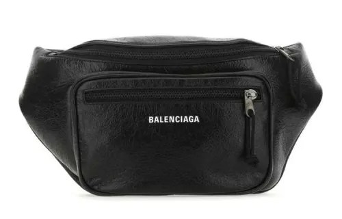 Balenciaga Leather Fanny Pack Men's Black
