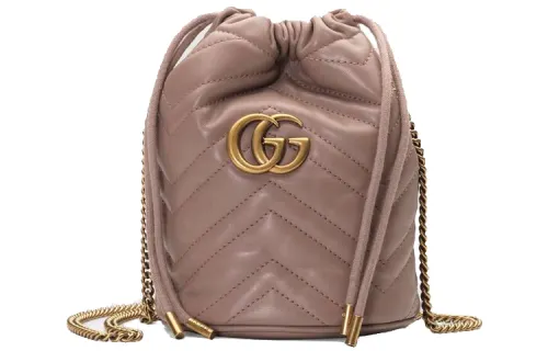 GUCCI GG Marmont Quilted Leather Bucket Bags Crossbody Bag, Shoulder Bag Women's Nude Pink