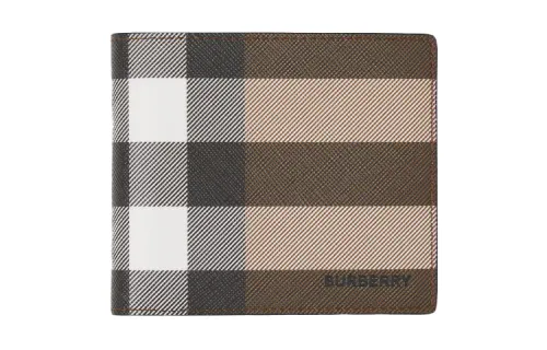 Burberry Check E canvas International Bifold Wallet 8 Slot Dark Birch Brown